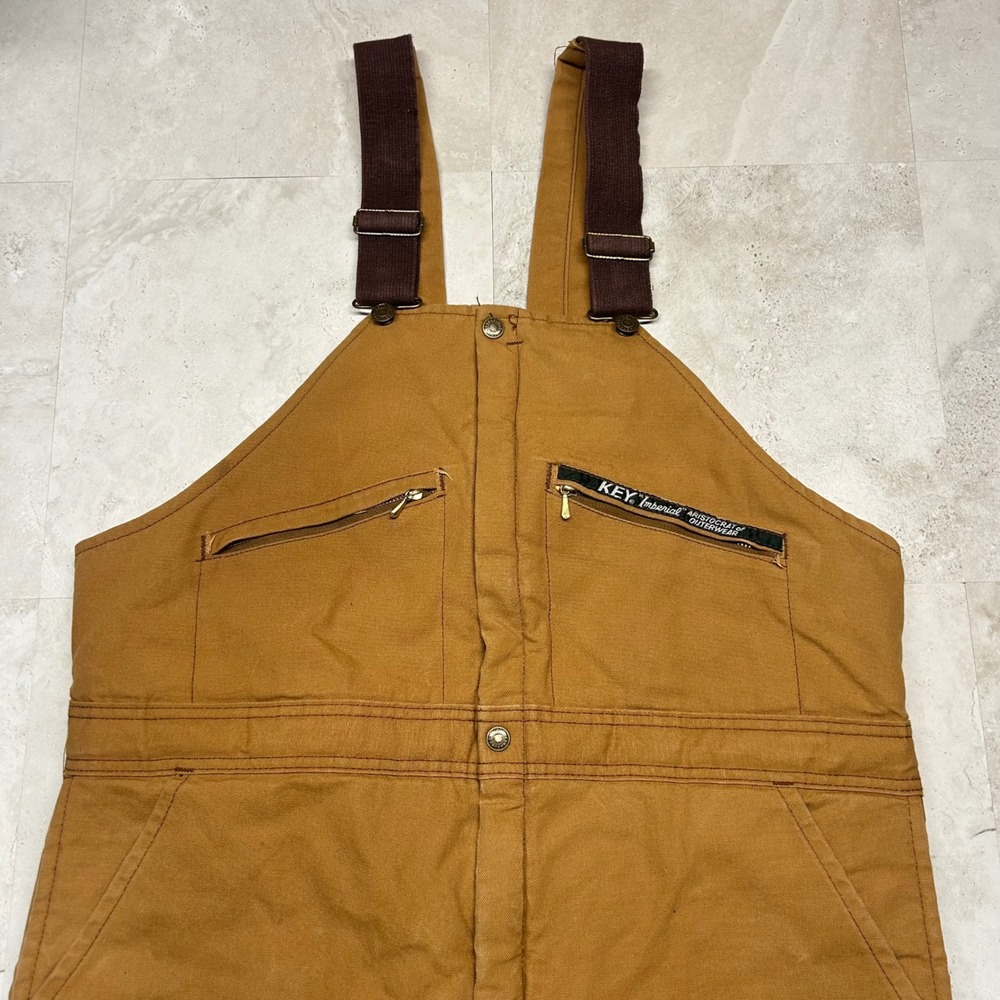 Key Imperial Overalls Brown Mens Large Short Insulated Duck Canvas Workwear Bibs